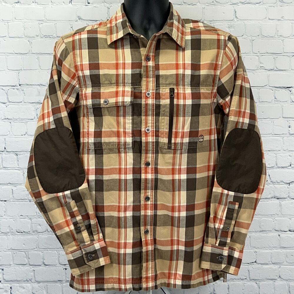 Wrangler x ATG Flannel Button Front Shirt All Terrain Gear Beige Plaid S Small